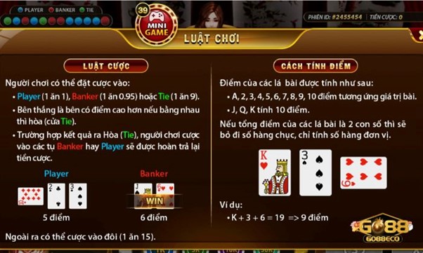 Baccarat Go88 Luật chơi game Baccarat được quy định rõ ràng tại nhà cái