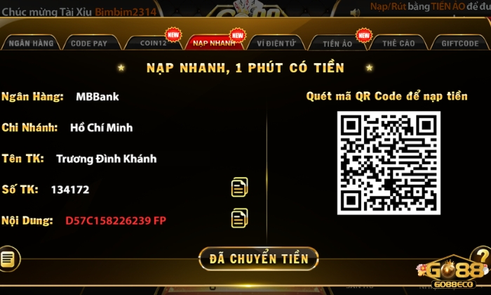bắn cá go88 Nạp tiền vào tài khoản