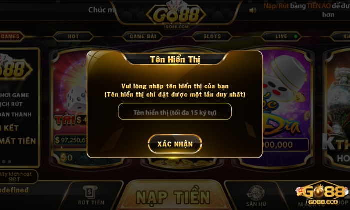 đăng ký Go88 Chọn tên hiển thị