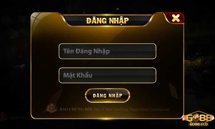 Đăng nhập Go88 Nhập đầy đủ thông tin đã đăng ký