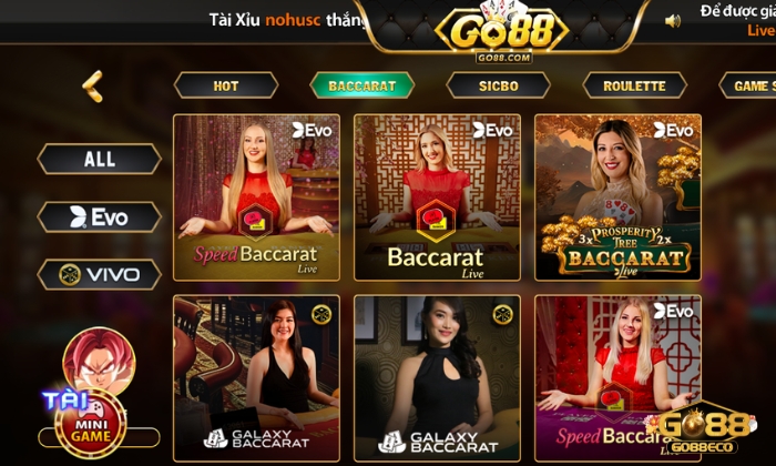 live casino go88 Sản phẩm cá cược tại sảnh Live Casino Go88