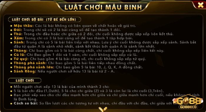 mậu binh Go88 Thuật ngữ cơ bản trong game bài Mậu Binh tại Go88