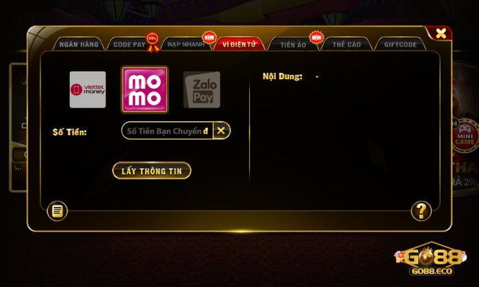 nạp tiền Go88 Nạp tiền Go88 bằng ví điện tử