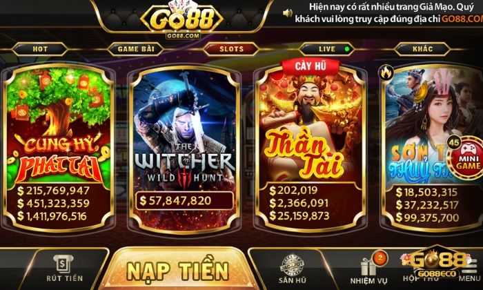 Thần Tài Go88 Chọn Game Thần Tài trên giao diện chính