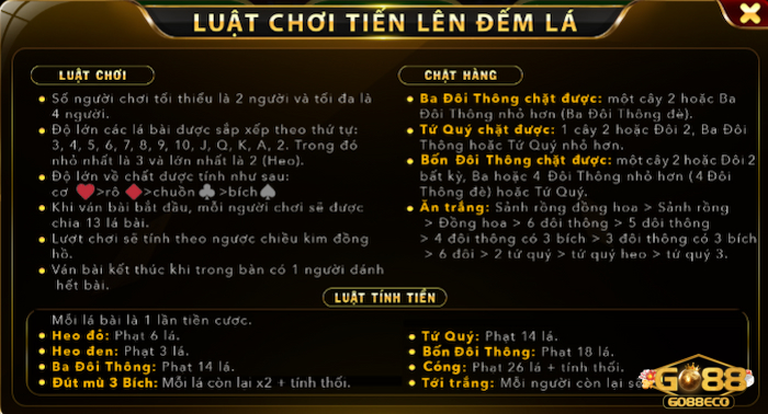 tiến lên đếm lá Go88 Luật chơi Tiến lên đếm lá Go88 dễ hiểu