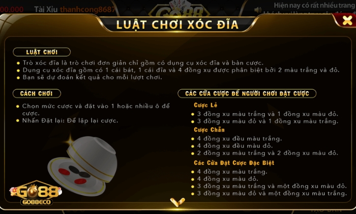 xóc đĩa go88 Xóc đĩa Go88 với luật chơi đơn giản